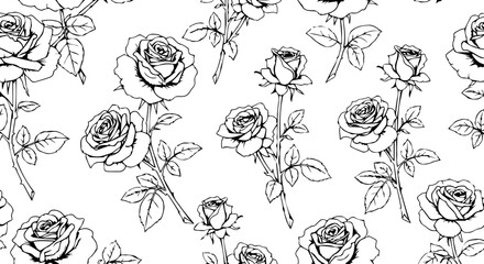 Elegant hand drawn rose pattern design for sophisticated textile and stationery applications, perfect for romantic themes and vintage aesthetics. © TOP-EDGE DESIGNS