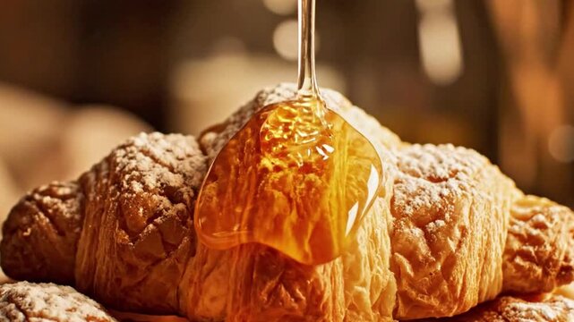 Honey dripping onto pastry.