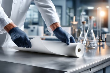 Scientist handling lab equipment in modern laboratory setting