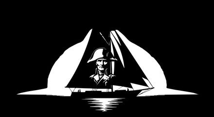 Historic naval captain steers grand sailing ship through dramatic stormy sea passage, embodying adventure and maritime exploration © Muhammad