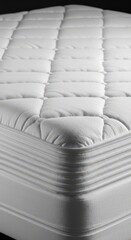 Fototapeta premium A luxurious white mattress featuring plush layers and soft textures, ready for comfortable, deep, peaceful sleep and total rest, mattress, bed, undisturbed