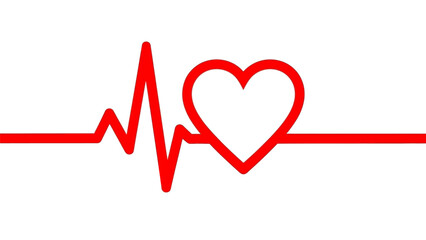 A simple red electrocardiogram line forming a heart shape on a white background.