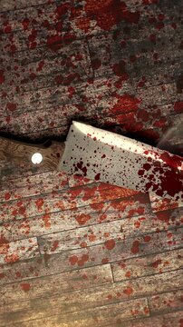Bloody Violent Scene, Gory Crime With Weapons Present, Disturbing Murder Area Filled With Blood And Bloodstained Objects