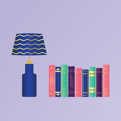 Minimalistic modern illustration with a table lamp and books. Reading concept. Vector illustration.