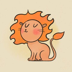 Illustrated Cute Lion Character with Black Outline