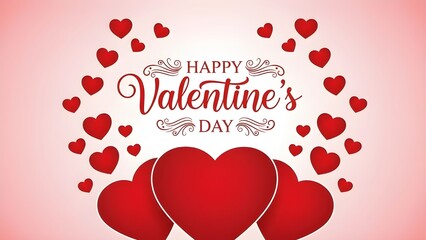 Happy Valentine&rsquo;s Day Greeting Card with Red Hearts on Soft Pink Background