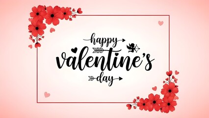 Happy Valentine&rsquo;s Day Floral Frame Background with Romantic Typography