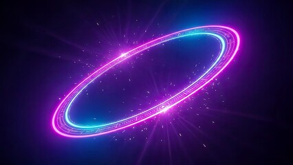 Neon Glowing Oval With Spark Effects and Teal Light in Dark Cosmic Space.jpg