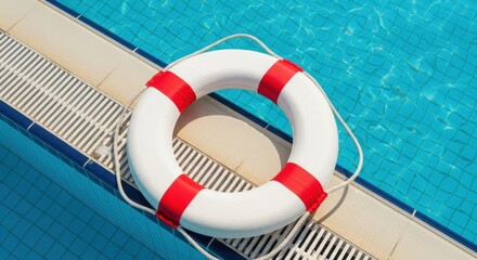 White life ring on pool edge