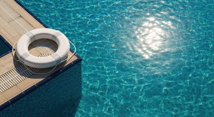 White life preserver at pool corner