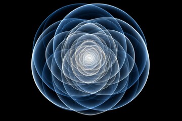 Intricate symmetrical blue abstract pattern on black background