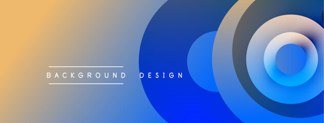 Abstract gradient background features concentric circles. Blue, orange hues blend smoothly creating modern visual effect. Text reads background design.
