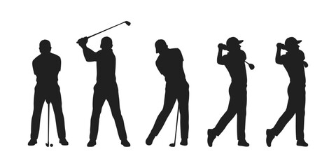 Golfer swinging club sequence isolated action silhouette