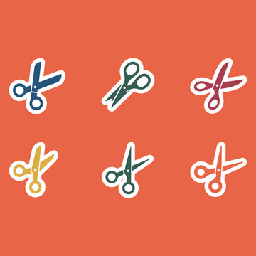 Multicolored scissors sticker icons Vector illustration
