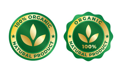 Premium Green and Gold 100 Organic Natural Product Badges