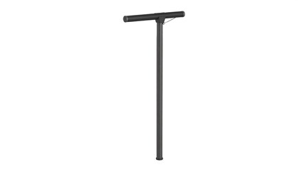 A gray, T-shaped object with a long vertical pole and a horizontal bar at the top, against a clean white backdrop