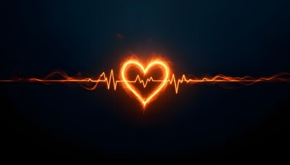 Glowing heart pulse line on dark background representing love, emotional connection, heartbeat rhythm, and modern health or relationship concepts.