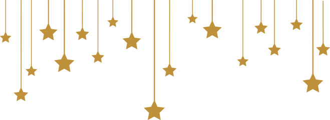 "Golden hanging stars decoration on white background, festive sparkle pattern for celebration, holiday, party, greeting card design" © Silent Soul