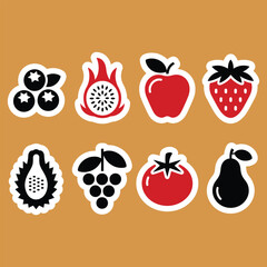 Fruit sticker icons Vector illustration