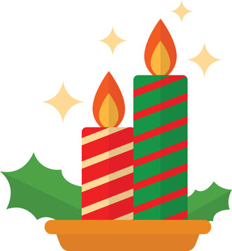 Two christmas candles with holly and sparkles