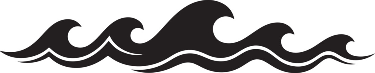 black silhouette of ocean waves on white background, vector.