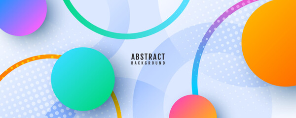 3D colorful abstract background overlap layer on bright space with circles effect decoration. Modern graphic design element cutout style concept for web banner, art, flyer, card, or brochure cover