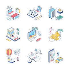 Premium Collection of travel and outdoor isometric illustrations, editable vector