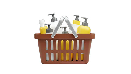 Fototapeta premium Cosmetic Products in a Shopping Basket on White Background