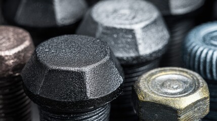 Closeup of weatherproof highstrength fastener caps showcasing rugged stamped finishes designed to resist harsh outdoor conditions