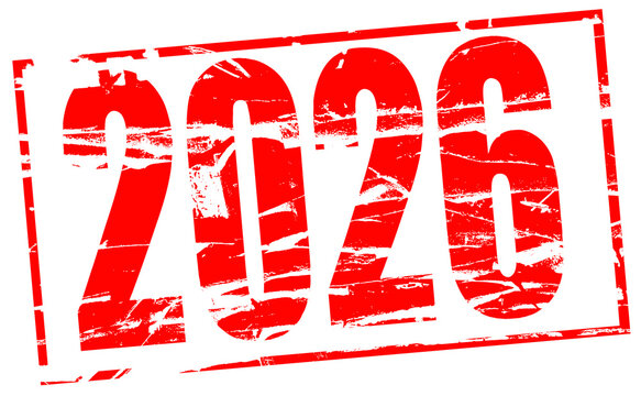 Digital composite. Red rubber stamp effect 2026year, new,