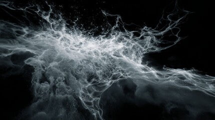 Abstract flowing liquid light forming complex patterns against a dark background, showcasing dynamic energy