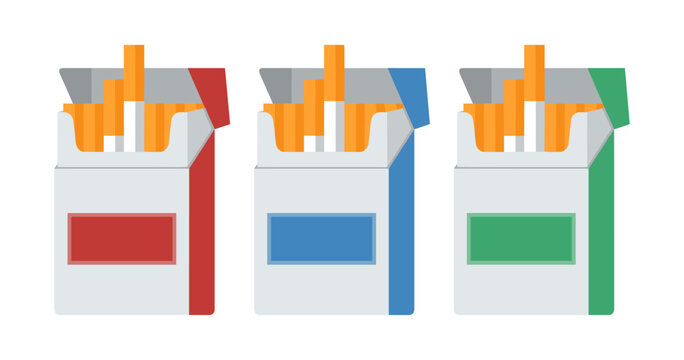 Three cigarette packs displaying tobacco product vector illustration