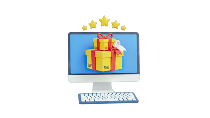 Online Gifts: Computer with Presents and Stars