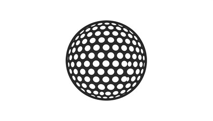 A grayscale, spherical shape featuring a repeating pattern of white circles against a solid black background, creating a textured design