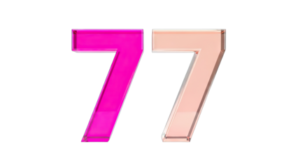 Numbers 77 in Pink and Peach on White Background