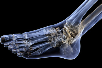 Detailed Medical X-ray Image of Human Foot and Ankle Bones Showing Skeleton Structure for Diagnosis, Orthopedic Healthcare, and Radiology Use