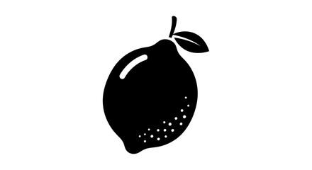 Black silhouette illustration of a lemon with leaf and dotted texture on white background