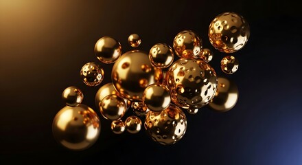 Elegant golden spheres floating in a dark space conveying luxury and sophistication perfect for high-end designs