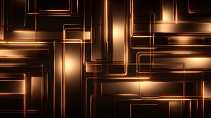 Abstract Pattern of Interlocking Geometric Metallic Lines with Warm Glowing Illumination