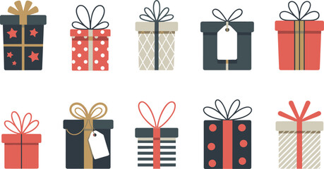 Gift, box, present, wrap, ribbon, bow, tag, festive, colorful, holiday, packaging, celebration, ornament, design, icon, vector, birthday, surprise, decorative, illustration