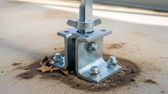 Metal Support Structure with Wingnut Fastener on a Concrete Base Outdoors