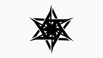 Fototapeta premium A complex geometric star logo with sharp lines and symmetrical design, representing strength, mystery, balance, and futuristic abstract branding concepts.