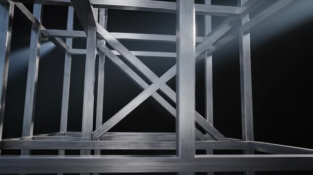 Metal structure with intricate details bathed in warm spotlight, perfectly capturing the concept of framing perfection, representing innovative thinking, technological advancements.