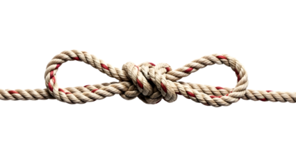 A detailed close up of a rope with a bowline knot on a black background