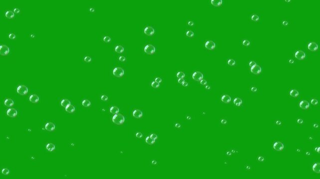 Flying water bubbles green screen motion graphics, 4k, loop. flying soap bubbles on green screen background , vertical orientation. Soap bubbles rise towards a green screen