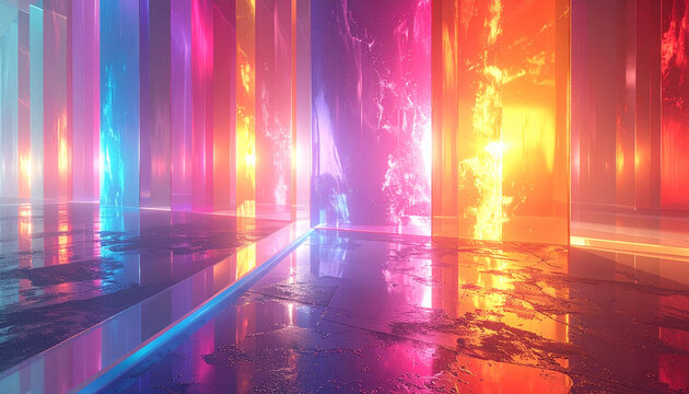 クロームのように輝く虹色プリズムが映えるY2Kサイバー背景 &ndash; Chrome-Like Prism Shine with Rainbow Metallic Reflections, Y2K Cyber Aesthetic