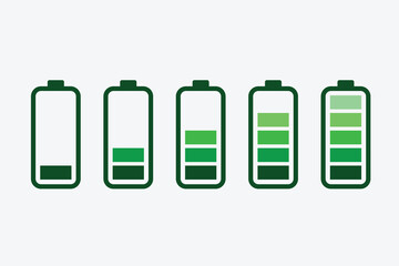 Battery level indicators. Colorful battery charge level icons. Battery power level pictograms in outline style