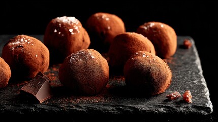 Artisanal chocolate truffles dusted with powdered sugar, rich and decadent treats for indulgence