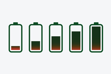 Battery level indicators. Colorful battery charge level icons. Battery power level pictograms in outline style