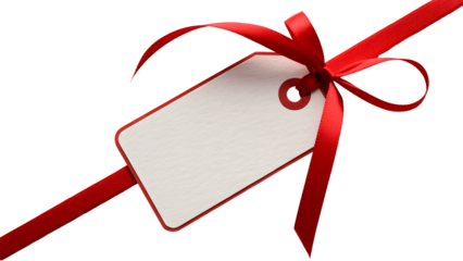 Gift tag with red ribbon isolated on transparent background